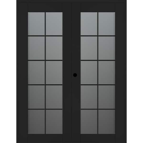 Avon 10 Lite N 60 in. x 80 in. Right Active 10-Lite Frosted Glass Black Matte Wood Composite Double Prehung French Door