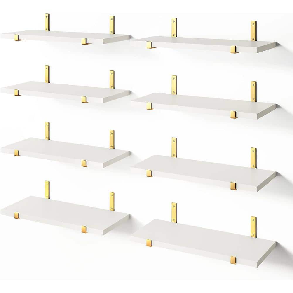 6.14 in. W x 16.02 in. D White Wood Floating Shelves for Wall Decor (Set of