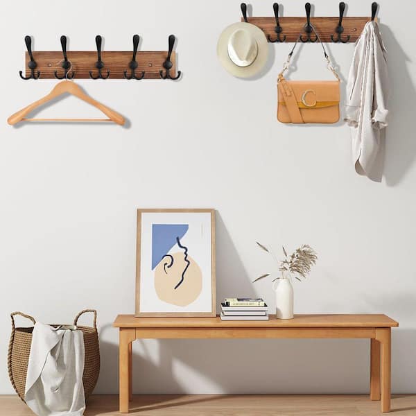 Angel Sar 2-Pack 16.9 in. Brown Wood Wall Mount Coat Rack with 5