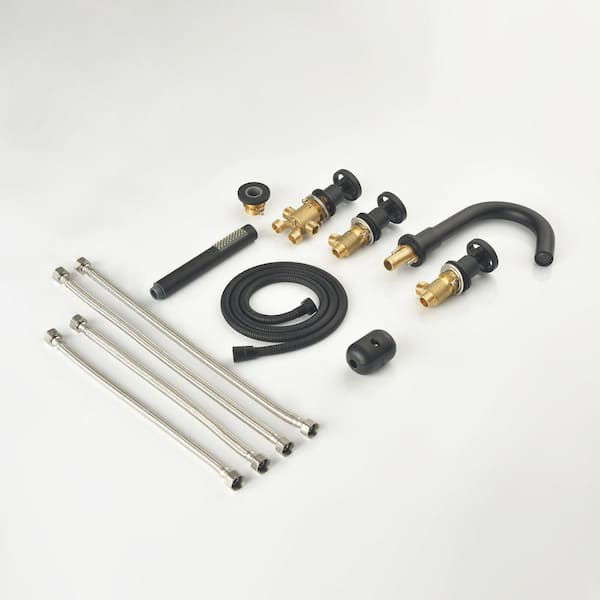 3-Handle Deck-Mount Roman Tub Faucet with Hand Shower in Matte Black