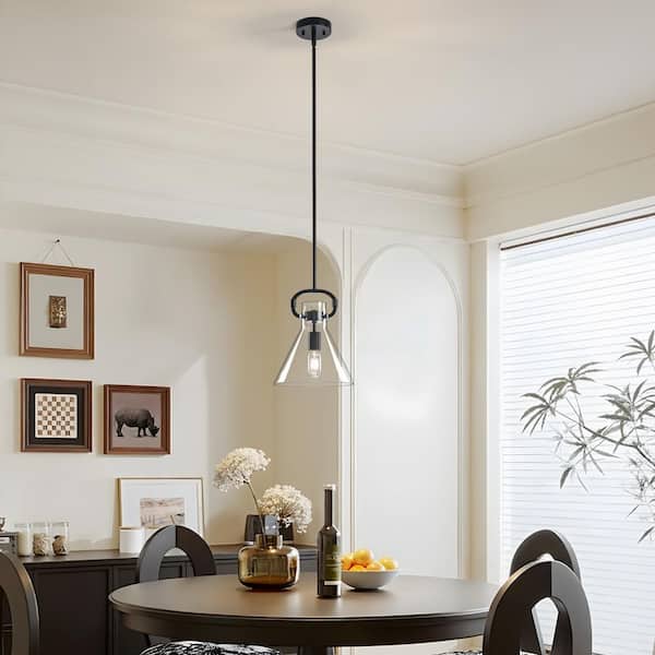 TinHon Modern Clear Glass Bell Pendant Light, 1-Light Adjustable
