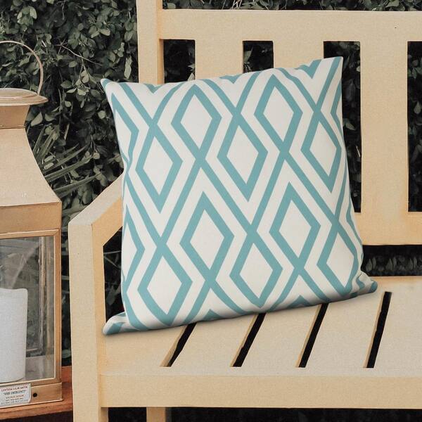 LR Home Contemporary Diamond 20 in. x 20 in. Aqua Blue/Off-White 