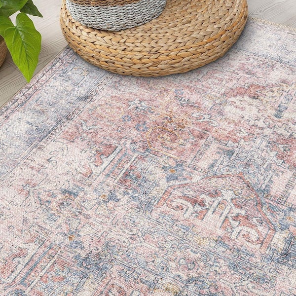 Vintage Transitional Boho Machine Washable Rust 2 ft. 6 in. x 10 ft. Runner Rug