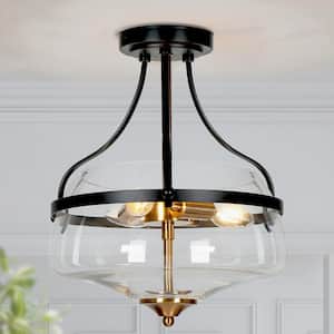 Modern Farmhouse Bowl Semi-Flush Mount Lighting, 3-Light Transitional Ceiling Lights with Clear Glass Shade