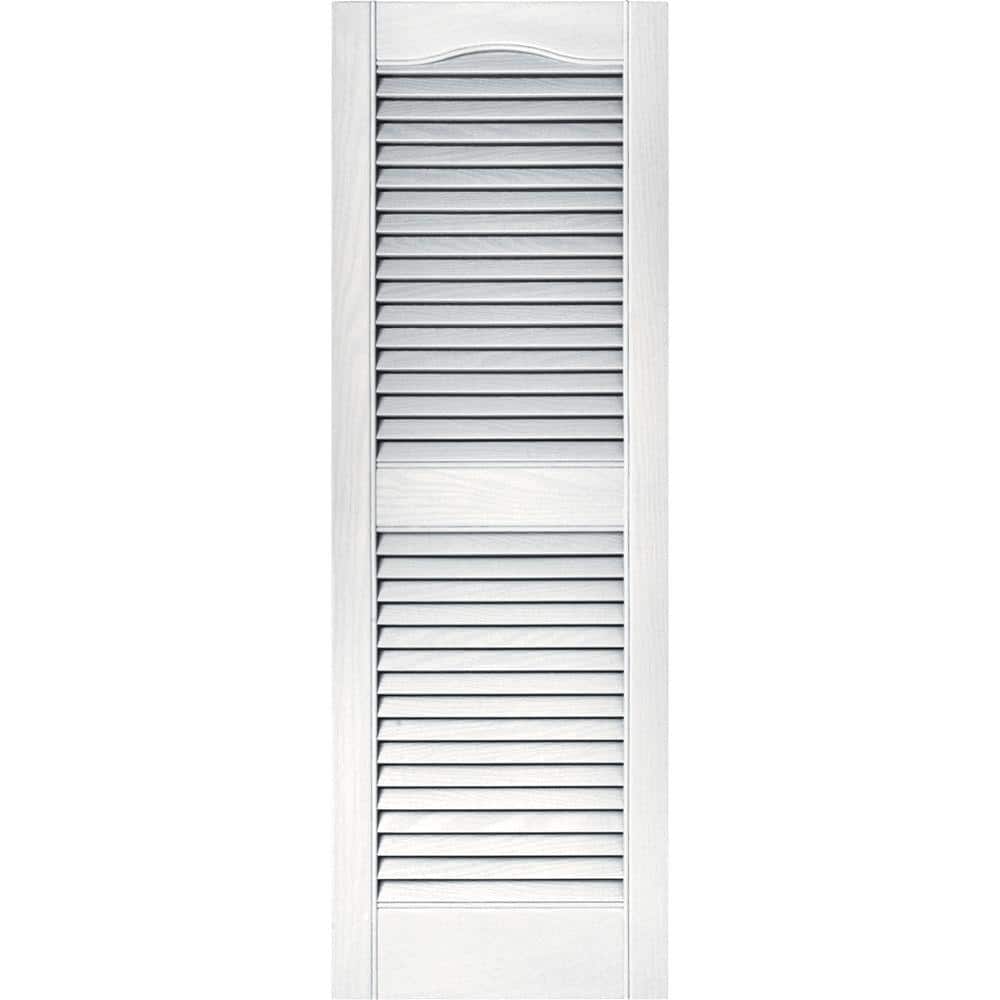 Builders Edge - 15 in. x 43 in. Louvered Vinyl Exterior Shutters Pair in #001 White
