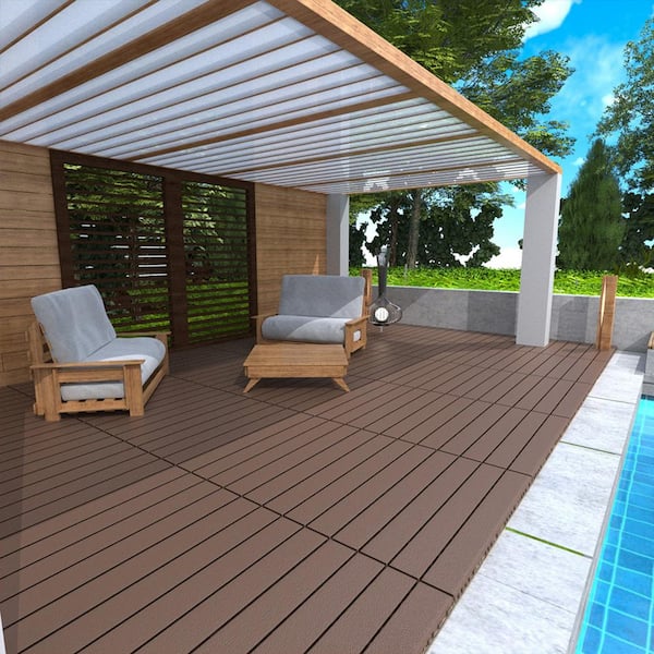 Tidoin Outdoor 2 ft. x 1 ft. Composite Deck Tile in Brown(24 Per Box)
