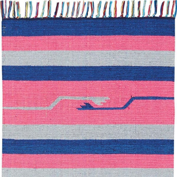 4' X 6' Gray and Red Southwestern Handmade Area Rug With Fringe