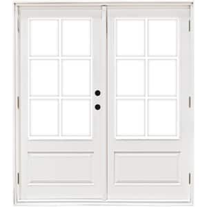 60 in. x 80 in. Fiberglass Smooth White Left-Hand Outswing Hinged 3/4-Lite Patio Door with 6-Lite GBG