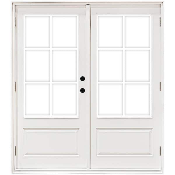 MP Doors 72 in. x 80 in. Fiberglass Smooth White Left-Hand Outswing Hinged 3/4-Lite Patio Door with 6-Lite GBG