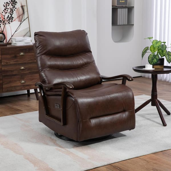 aisword Brown Extra Wide Breathable Leather Swivel Rocker Recliner Power Glider Chair with Solid Wood Armrests AD547P 0147306 The Home Depot