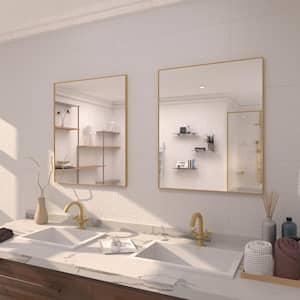 36 in. W x 30 in. H Rectangular Framed Wall Bathroom Vanity Mirror in Brushed Gold