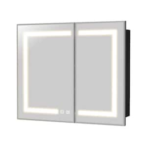 36 in. W x 30 in. H Bright Rectangular Silver Wall Mount LED Lighted Medicine Cabinet with Mirror