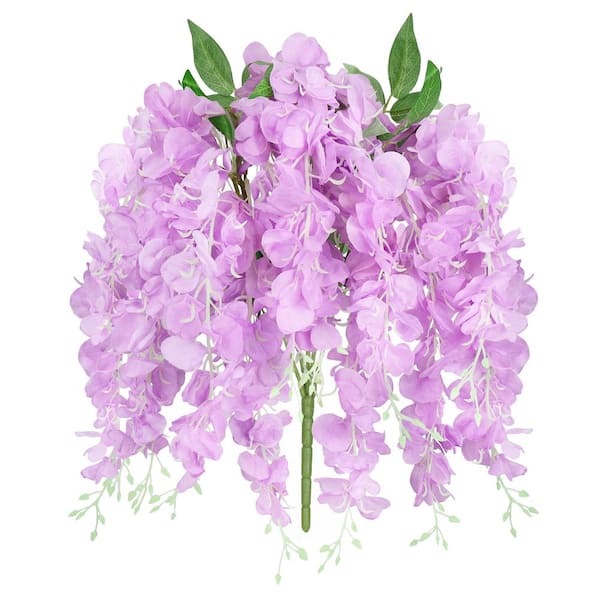 LIVING LUXURY 30 in. Lavender Artificial Wisteria Flower Stem Hanging Spray Bush (Set of 2)