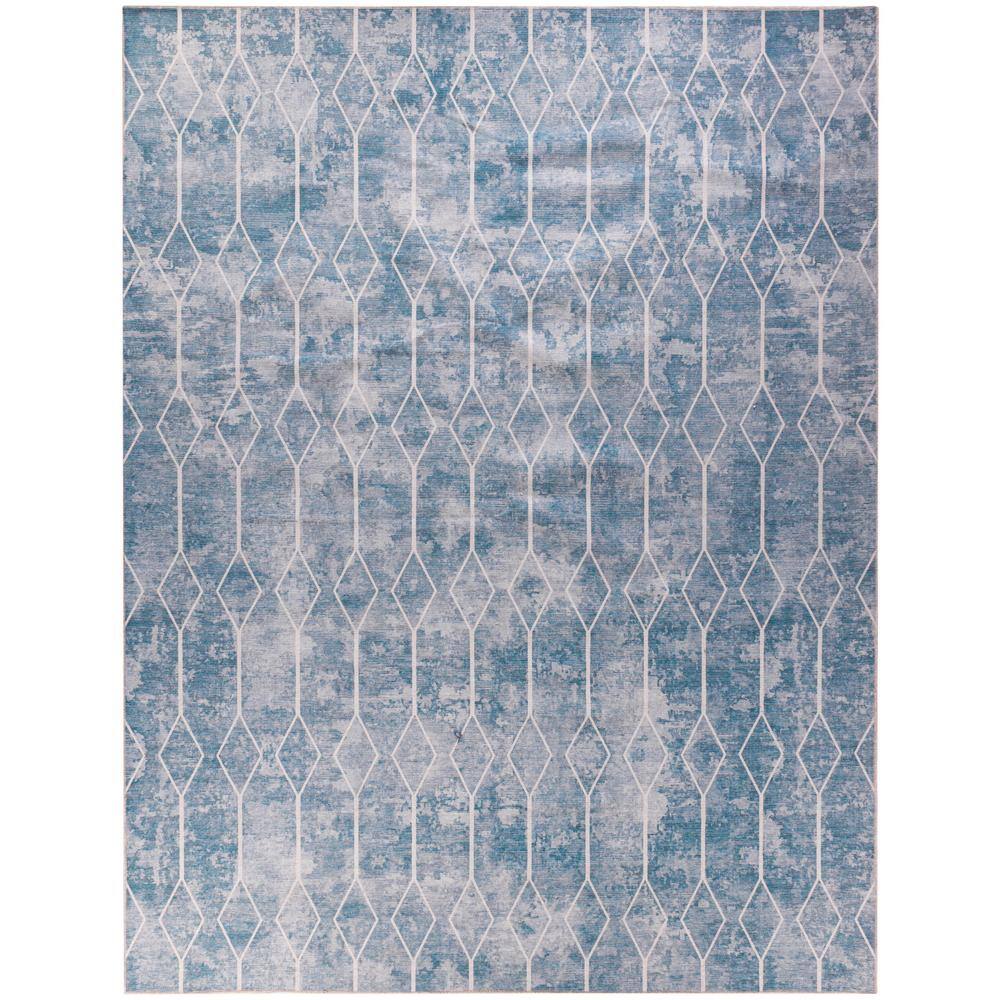 Blue Grey 9 ft. x 12 ft. Geometric Contemporary Machine Washable Series