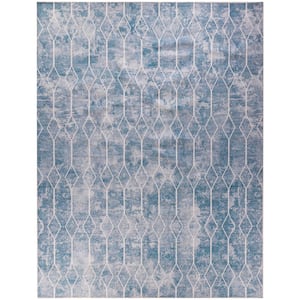 Blue Grey 9 ft. x 12 ft. Geometric Contemporary Machine Washable Series 1 Area Rug