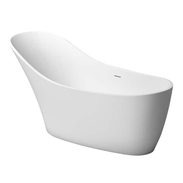 ANGELES HOME 67 in. x 30 in. Solid Surface Soaking Bathtub with Center Drain in Matte White
