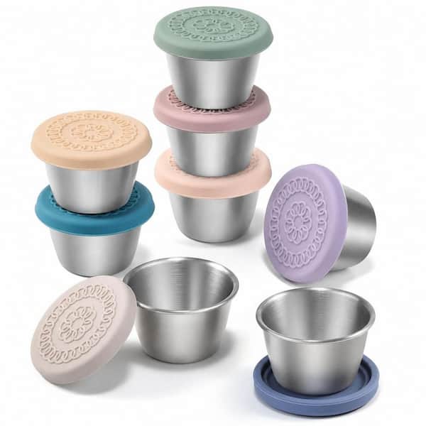 8-Pack 2.4 oz. Stainless Steel Condiment Containers with Leakproof Silicone Lids, Mixed Color