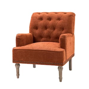 Leobarda Classic Traditional Rust Tufted Armchair with Nailhead Trim and Solid Wood Legs