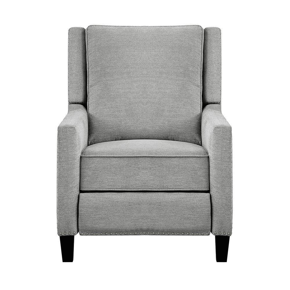 Gray Fabric Upholstered Push Back Recliner with Nailhead Trim