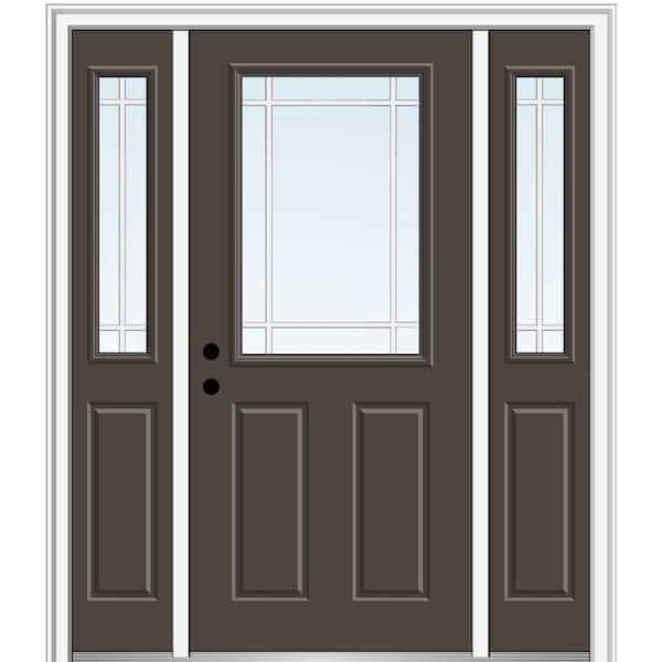 MMI Door 60 in. x 80 in. Internal Grilles Right-Hand Inswing 1/2-Lite Clear Painted Steel Prehung Front Door with Sidelites