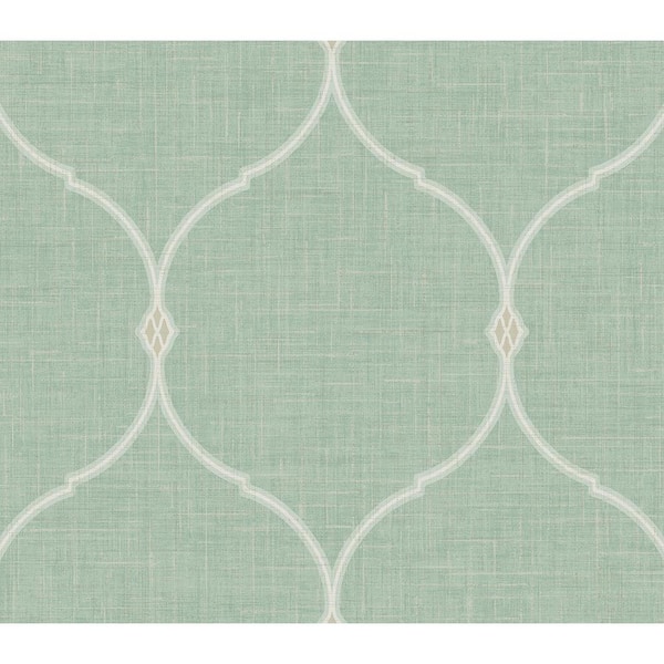 Seabrook Designs 56 sq. ft. Metallic Aloe and Titanium Stoddard Ogee Frame Unpasted Paper Wallpaper Roll
