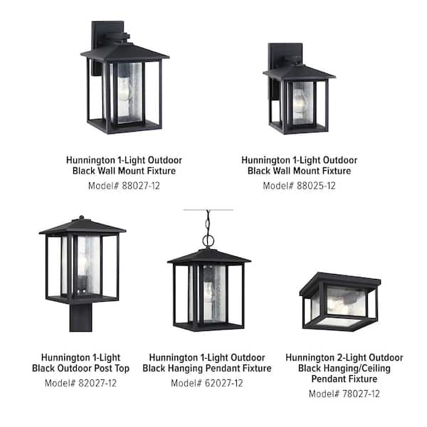 Generation Lighting Hunnington 14 in. H 1-Light Outdoor Black Wall Lantern  Sconce with Clear Seeded Glass Panels 88027-12 The Home Depot