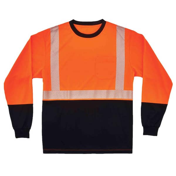 3XL Hi Vis Orange Black Front Long Sleeve T-Shirt