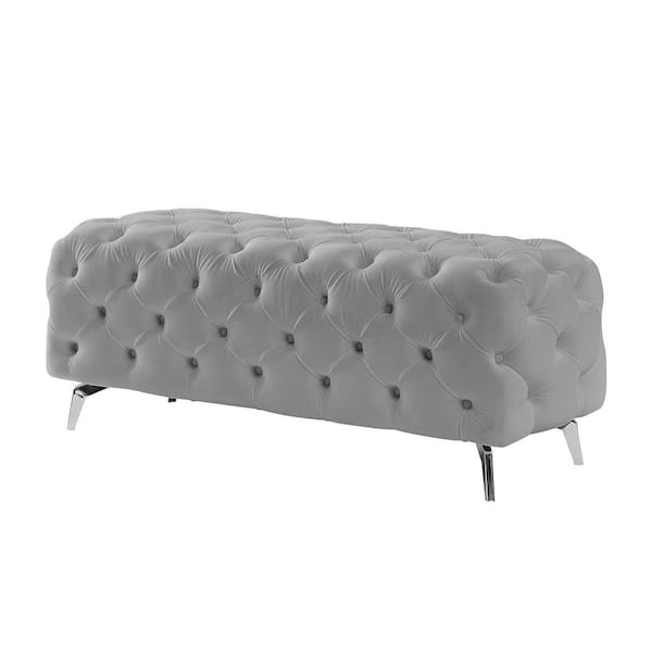 Unbranded Gray Modern Button Tufted Velvet Accent Bench with Metal Legs (20 in. H x 52 in. W x 20 in. D)