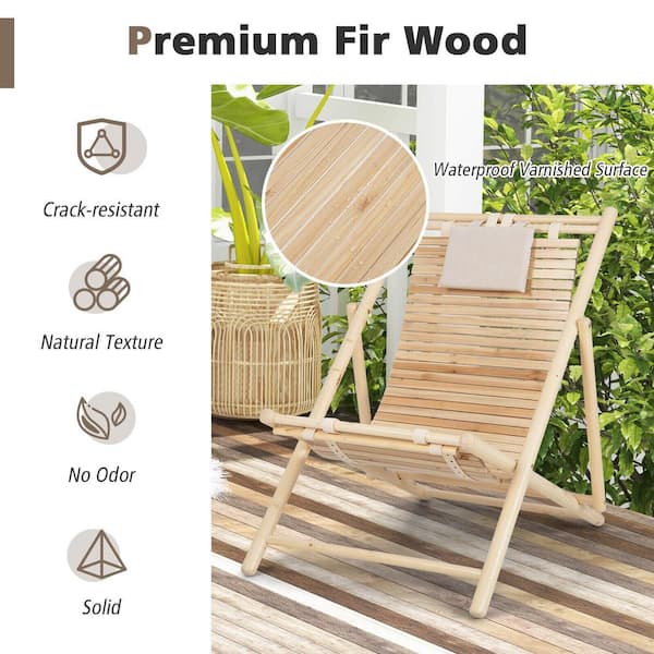 ANGELES HOME 1-Piece Solid Fir Wood Outdoor Lounge Chair