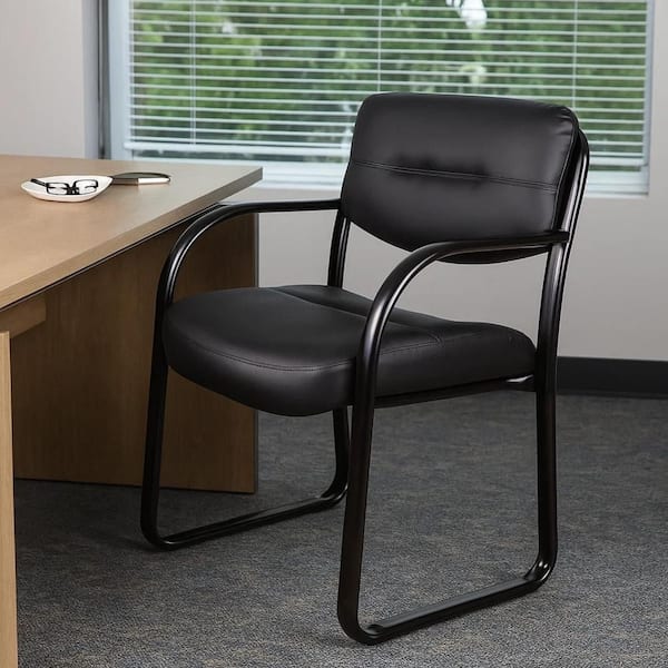 Kate Faux Leather Upholstered Ergonomic Guest Chair in Black with Non-Adjustable Arms