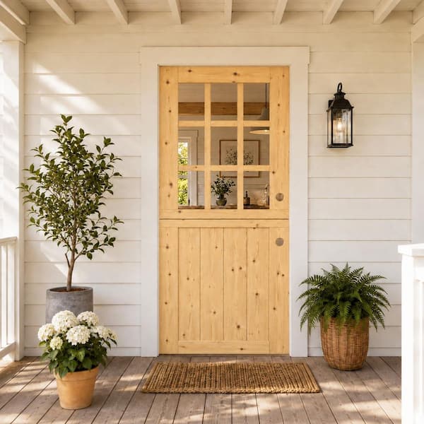 32 in. x 80 in. Solid Pine Universal 9 Lite Clear Glass Unfinished Dutch Door Design Wood Front Door Slab