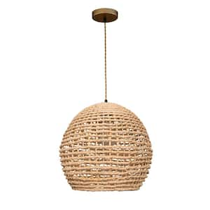 Wekiva 1-Light 48-Watt Natural Globe Pendant Light Handmade Natural Rattan Shade in Brass Finish Coastal Kitchen Light