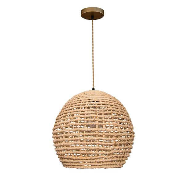 ELE Light & Decor Wekiva 1-Light 48-Watt Natural Globe Pendant Light Handmade Natural Rattan Shade in Brass Finish Coastal Kitchen Light