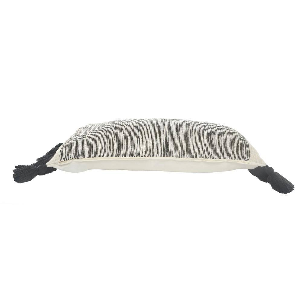 Distressed Gray and Black Rectangular Fringe Pillow