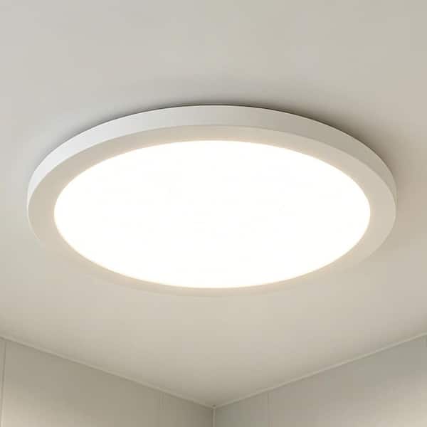 11.8 in. 24-Watt White Integrated LED 2160 Lumens Round Flat Panel Flush Mount Ceiling Light with Color Change 5CCT