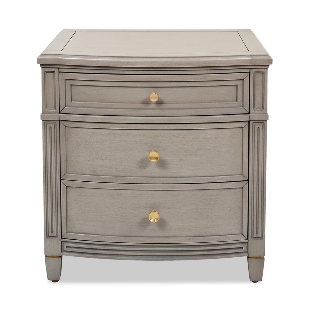 Dauphin Grey Cashmere 3-Drawer Nightstand with Gold Accents