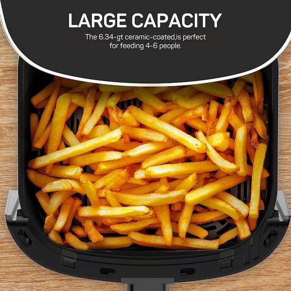6 Qt. White Beige Air Fryer with Roast, Reheat, Dehydrate, Bake, Steam, and More, 400°F Max