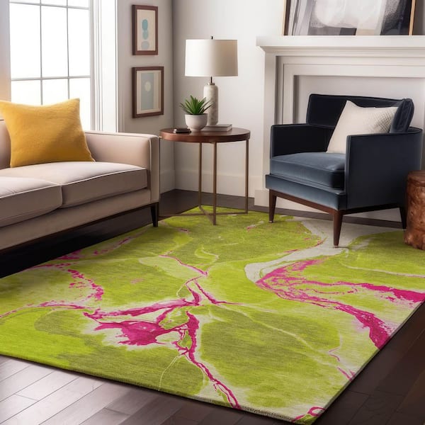 Mayfield Premium Machine Washable Abstract AMF1005 Lime 5 ft. x 7 ft. 6 in. Area Rug