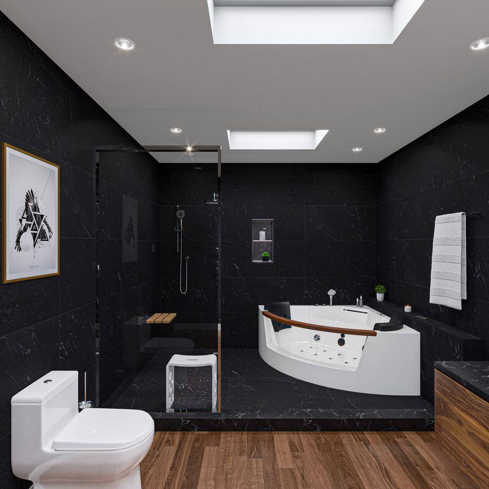 White Acrylic Corner Whirlpool Bathtub with Glass Panel