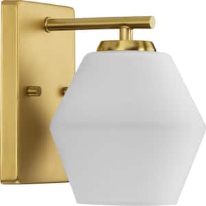 Copeland Collection 6 in. 1-Light Brushed Gold Vanity Light with Etched Opal Glass Shade