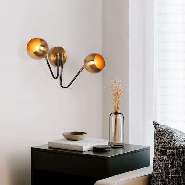 Adjustable 2-light Black Wall Sconce Lighting, Modern Rustic Brass-Plated Bath Vanity Light, Globe Wall Lamp for Foyer