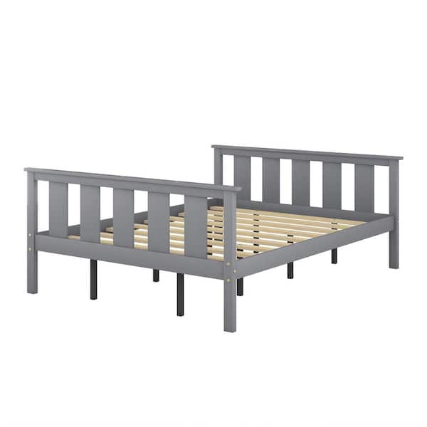 URTR Modern Gray Wood Frame Queen Size Platform Bed with Headboard and Footboard Wooden Bed Frame No Box Spring Needed