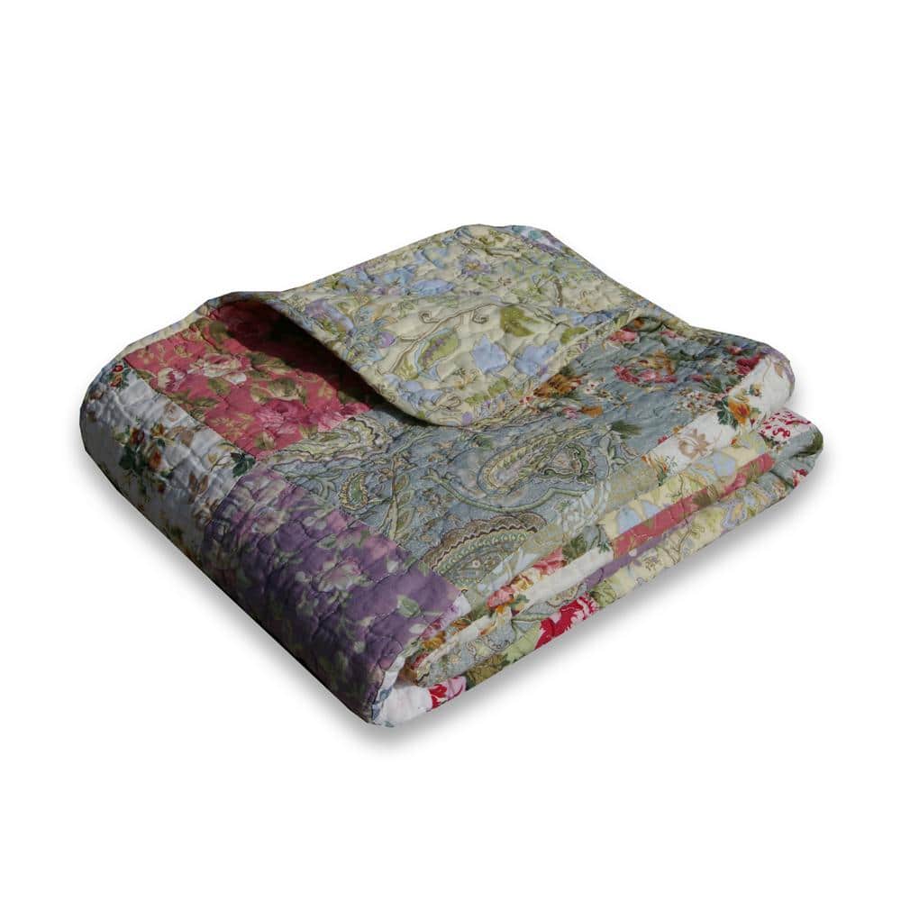 Blooming Prairie Multicolor Cotton Reversible Throw Blanket 50x60"