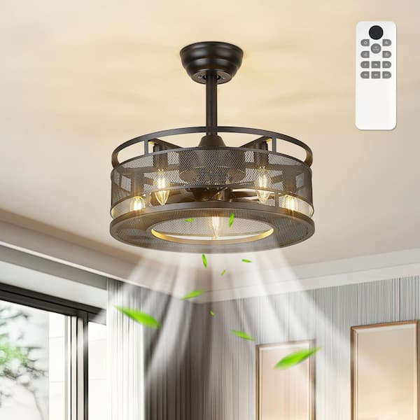 18 in. Indoor Black 100-240-Volt Low Profile Cage Ceiling Fan with Light
