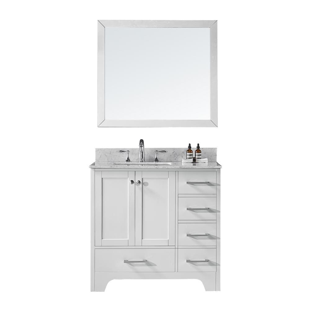 Exclusive Heritage 36 In D Single Sink Bathroom Vanity In White With Vanity Top In Carrara White Marble And Mirror Set Cl 10136s Wmwh The Home Depot