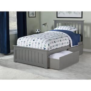 Mission Grey Twin Solid Wood Storage Platform Bed with Matching Foot Board with 2 Bed Drawers