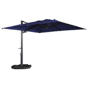 High-Quality 10 ft. x 13 ft. Aluminum Rectangular Cantilever Outdoor Patio Umbrella 360-Degree Rotation in Blue w/Base