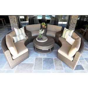 Cyprus Brown 8-Piece Resin Wicker Outdoor Sectional with Sunbrella Heather Beige Cushions