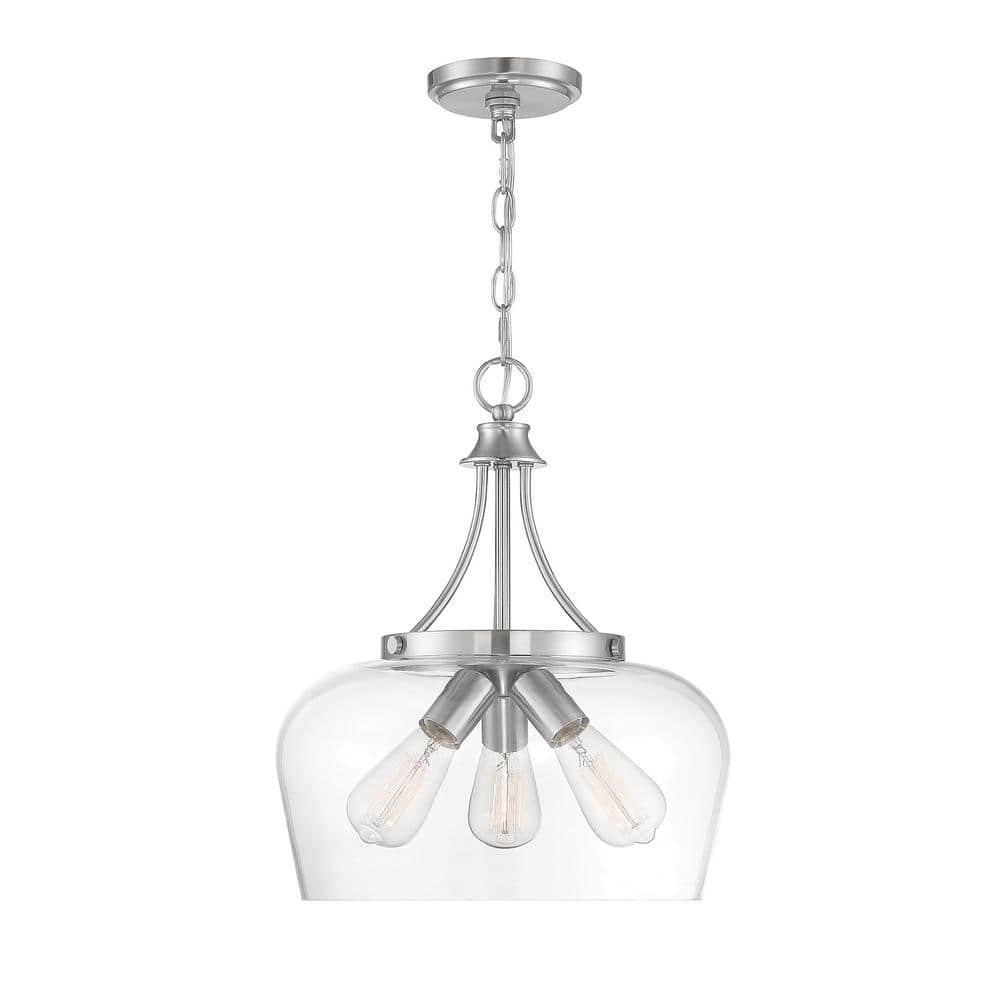 Savoy House Octave Satin Nickel 3-Light Pendant with Clear Glass Shade