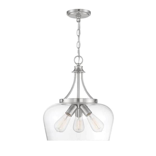Savoy House Octave 15 in. W x 18 in. H 3-Light Satin Nickel Shaded Pendant Light with Clear Glass Shade